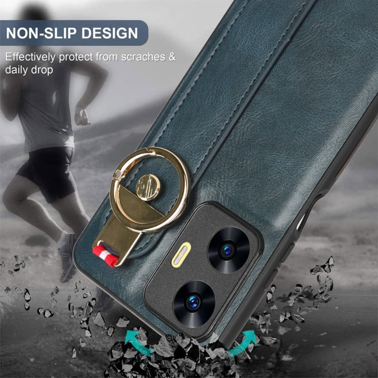 For Realme C55 Wristband Leather Back Phone Case