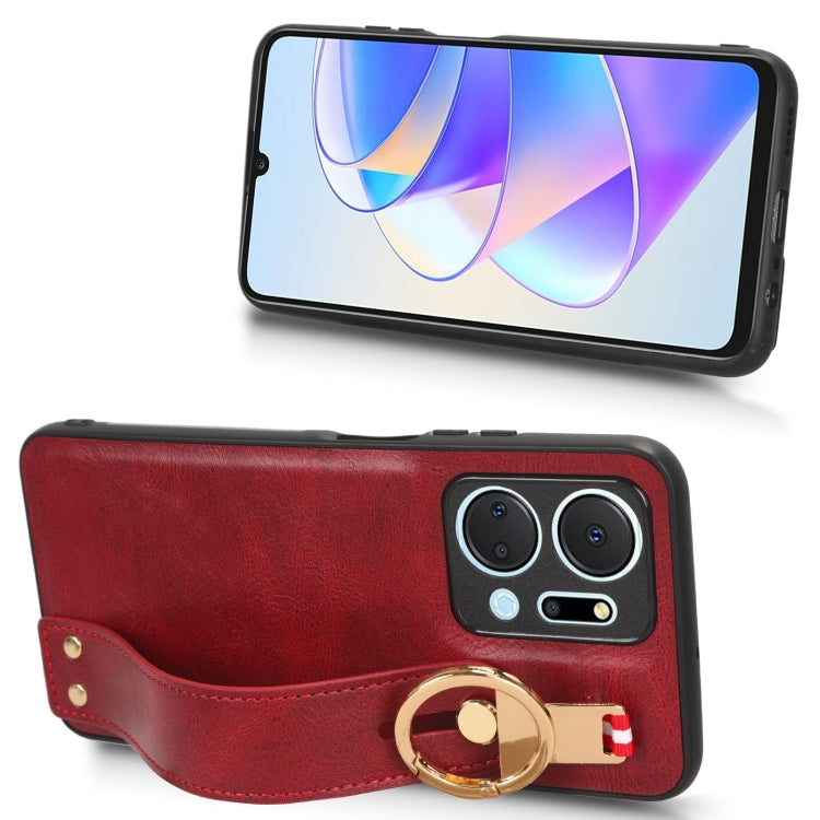 For Honor X7A Wristband Leather Back Phone Case