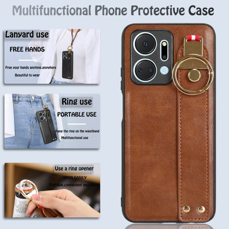 For Honor X7A Wristband Leather Back Phone Case