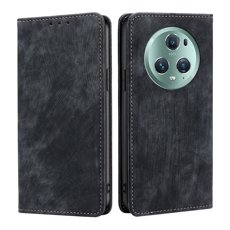 For Honor Magic5 Pro RFID Anti-theft Brush Magnetic Leather Phone Case