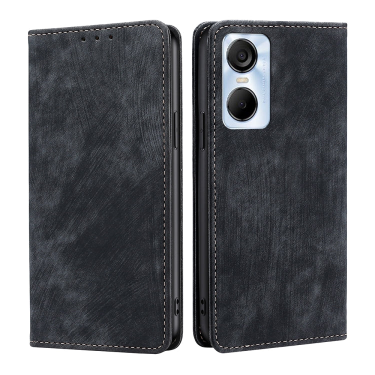 For Tecno Pop 6 Pro RFID Anti-theft Brush Magnetic Leather Phone Case