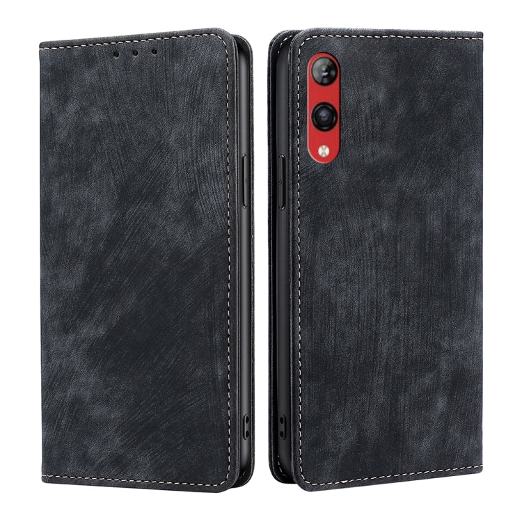 For Rakuten Hand 4G RFID Anti-theft Brush Magnetic Leather Phone Case