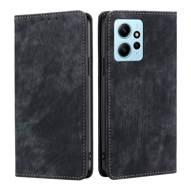 For Xiaomi Redmi Note 12 4G Global RFID Anti-theft Brush Magnetic Leather Phone Case