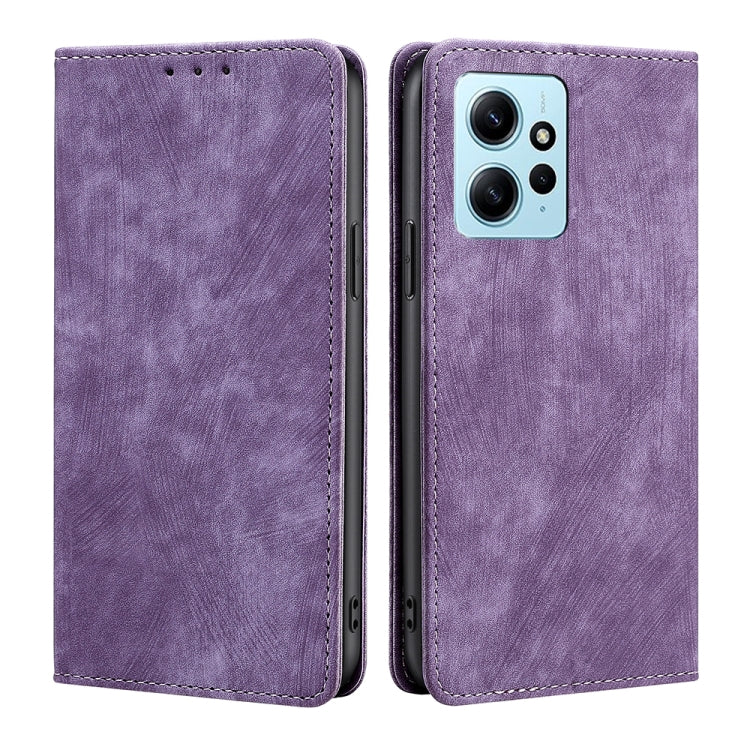 For Xiaomi Redmi Note 12 4G Global RFID Anti-theft Brush Magnetic Leather Phone Case