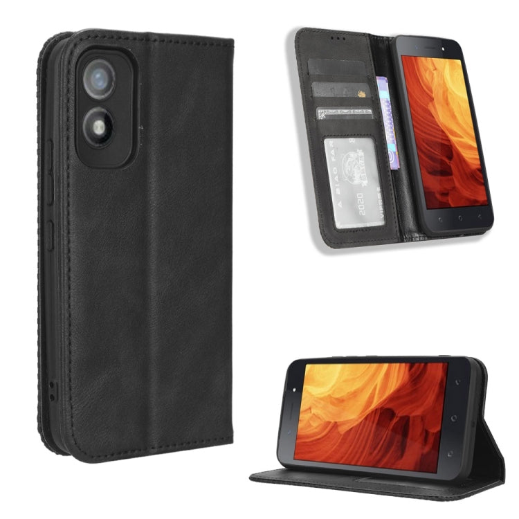 For Itel A18 Magnetic Buckle Retro Texture Leather Phone Case