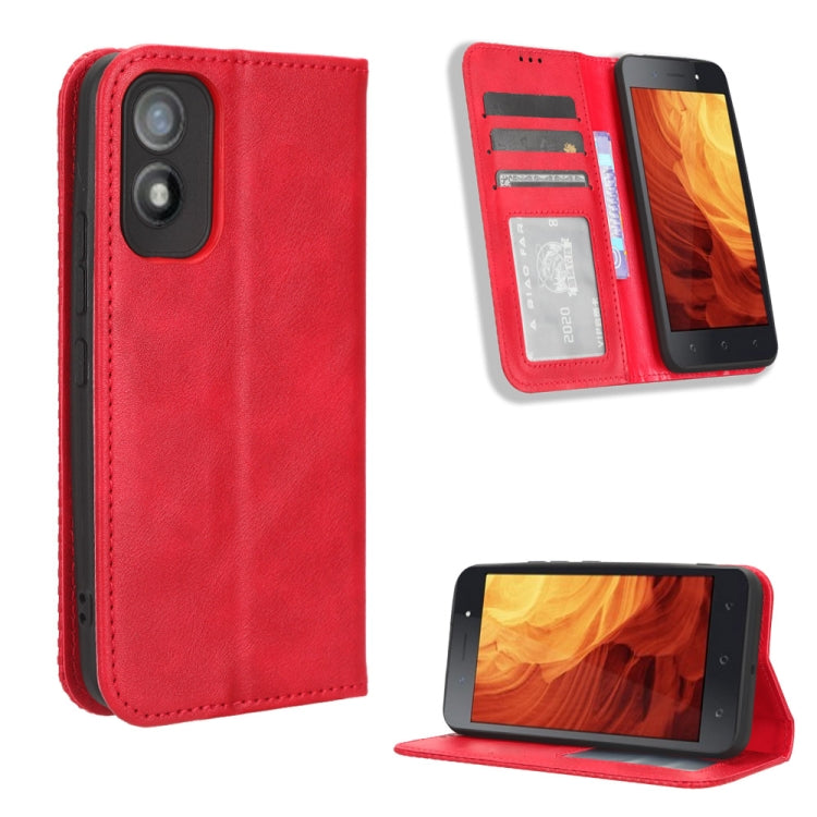 For Itel A18 Magnetic Buckle Retro Texture Leather Phone Case