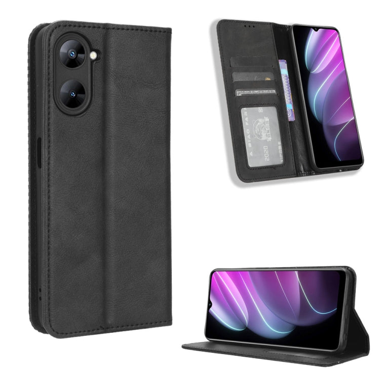 For Realme V30 / V30t 5G Magnetic Buckle Retro Texture Leather Phone Case