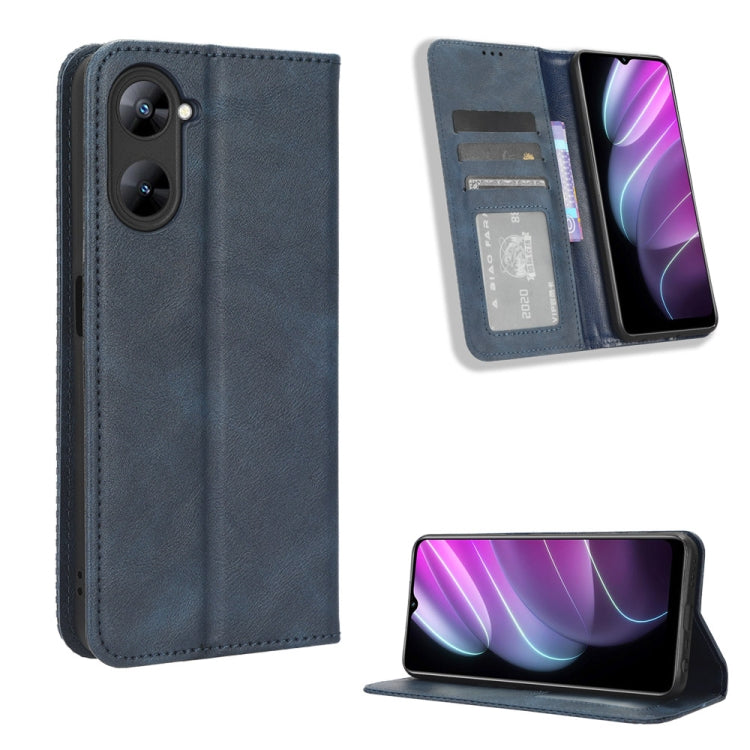 For Realme V30 / V30t 5G Magnetic Buckle Retro Texture Leather Phone Case