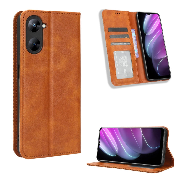 For Realme V30 / V30t 5G Magnetic Buckle Retro Texture Leather Phone Case