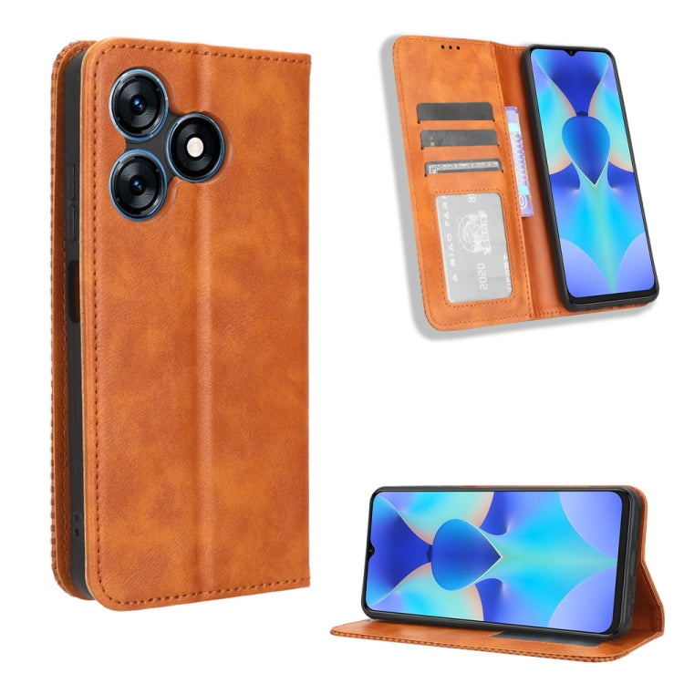For Tecno Spark 10 4G Magnetic Buckle Retro Texture Leather Phone Case