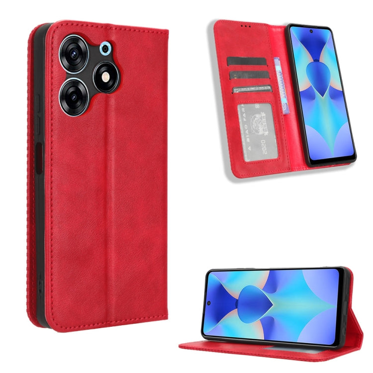 For Tecno Spark 10 Pro / K17 Magnetic Buckle Retro Texture Leather Phone Case