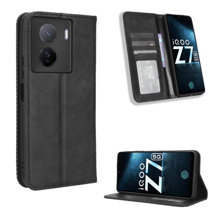 For vivo iQOO Z7x Magnetic Buckle Retro Texture Leather Phone Case