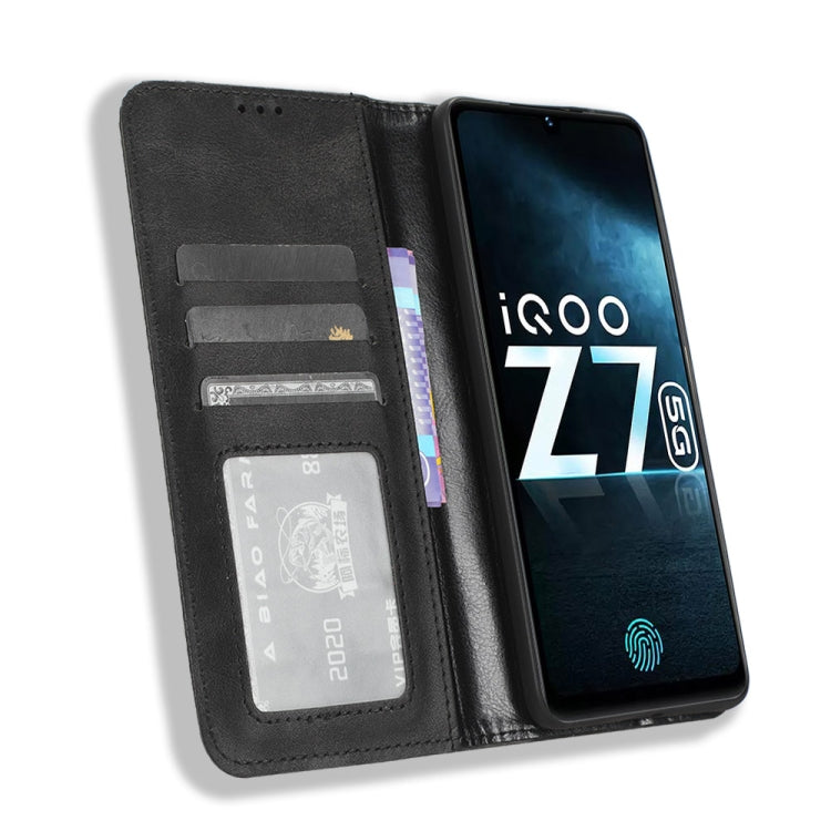 For vivo iQOO Z7x Magnetic Buckle Retro Texture Leather Phone Case