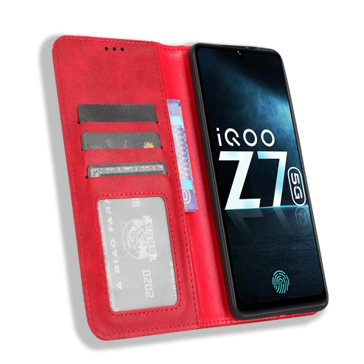 For vivo iQOO Z7x Magnetic Buckle Retro Texture Leather Phone Case