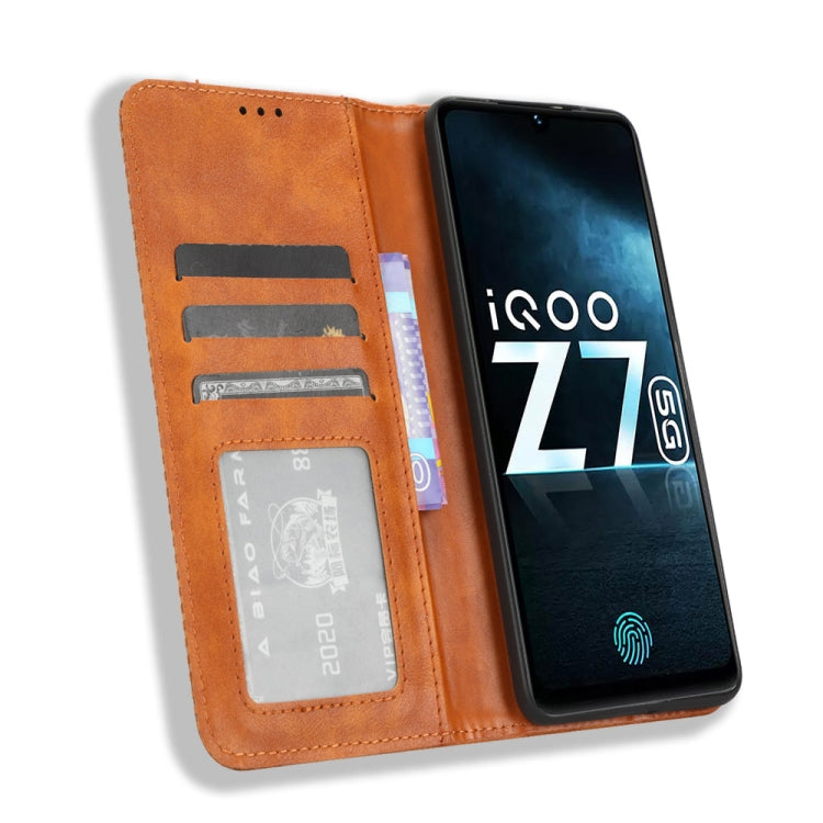 For vivo iQOO Z7x Magnetic Buckle Retro Texture Leather Phone Case