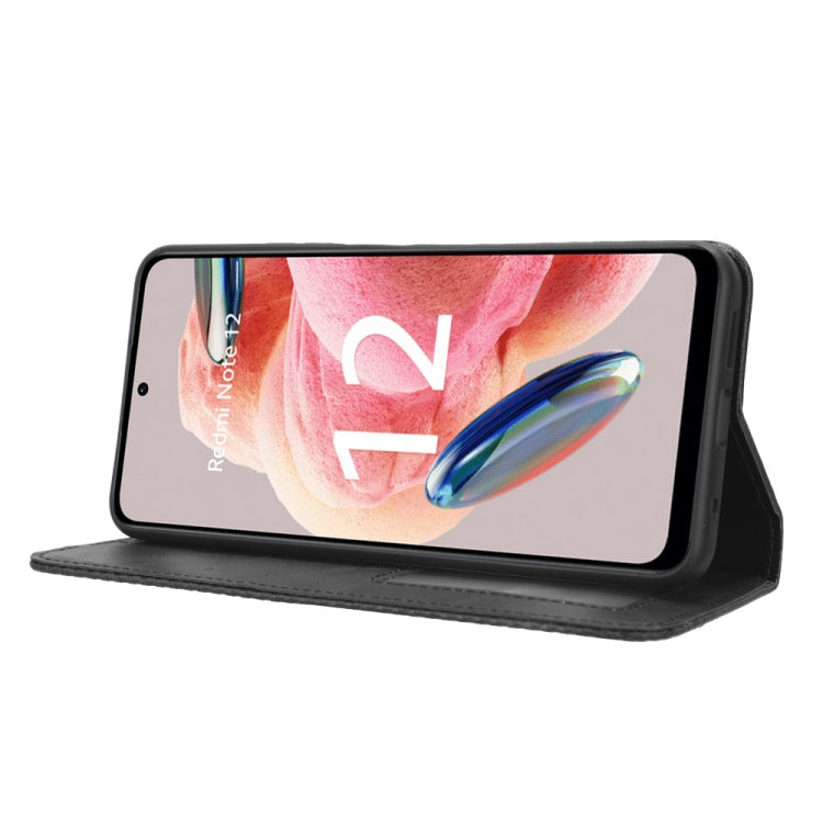 For Xiaomi Redmi Note 12 4G Global Magnetic Buckle Retro Texture Leather Phone Case