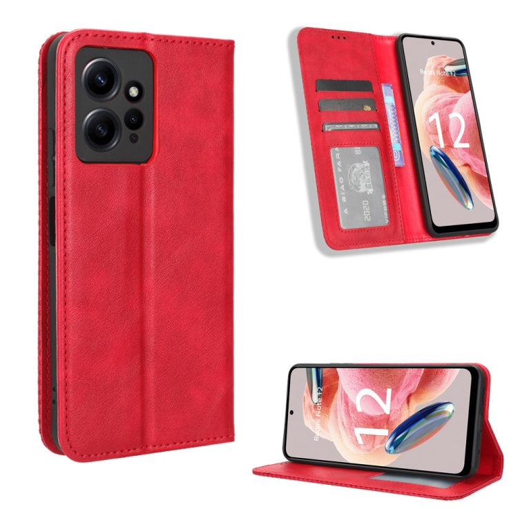 For Xiaomi Redmi Note 12 4G Global Magnetic Buckle Retro Texture Leather Phone Case