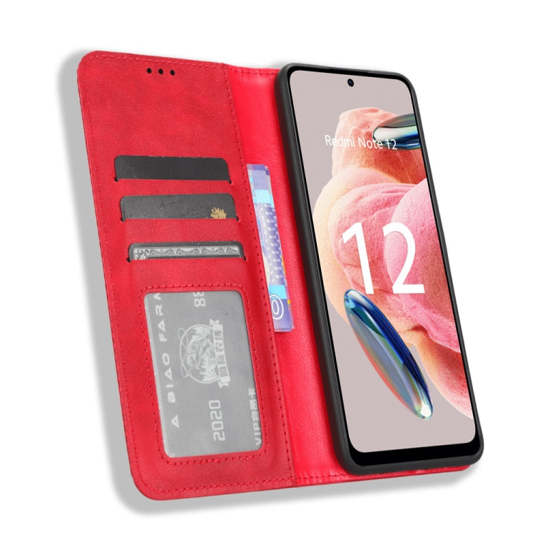 For Xiaomi Redmi Note 12 4G Global Magnetic Buckle Retro Texture Leather Phone Case