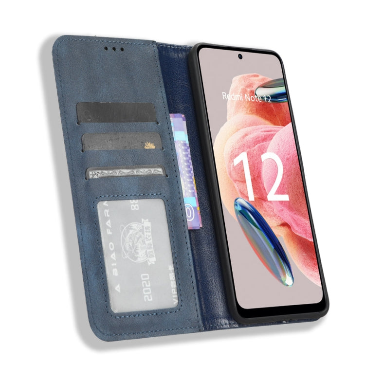 For Xiaomi Redmi Note 12 4G Global Magnetic Buckle Retro Texture Leather Phone Case