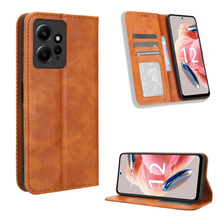 For Xiaomi Redmi Note 12 4G Global Magnetic Buckle Retro Texture Leather Phone Case