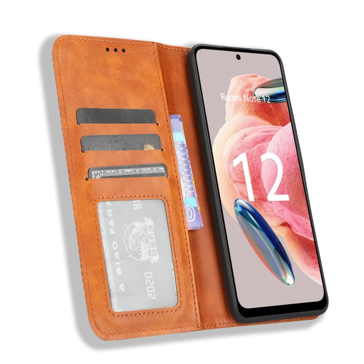 For Xiaomi Redmi Note 12 4G Global Magnetic Buckle Retro Texture Leather Phone Case