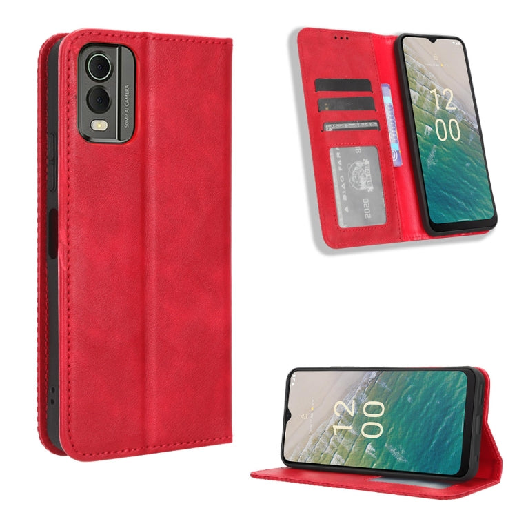 For Nokia C32 4G Magnetic Buckle Retro Texture Leather Phone Case