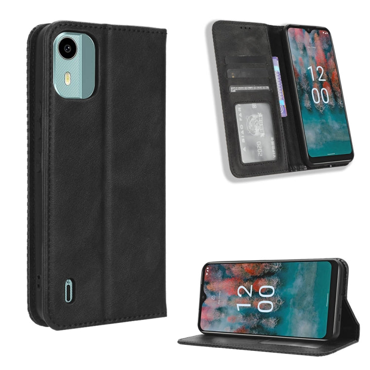 For Nokia C12 Magnetic Buckle Retro Texture Leather Phone Case