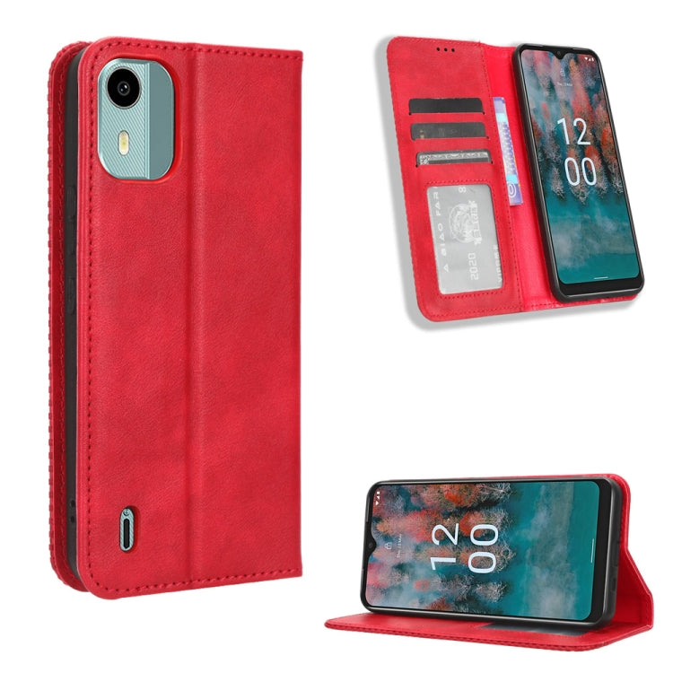 For Nokia C12 Magnetic Buckle Retro Texture Leather Phone Case