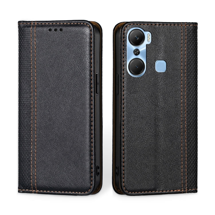 For Infinix Hot 12 Pro Grid Texture Magnetic Flip Leather Phone Case