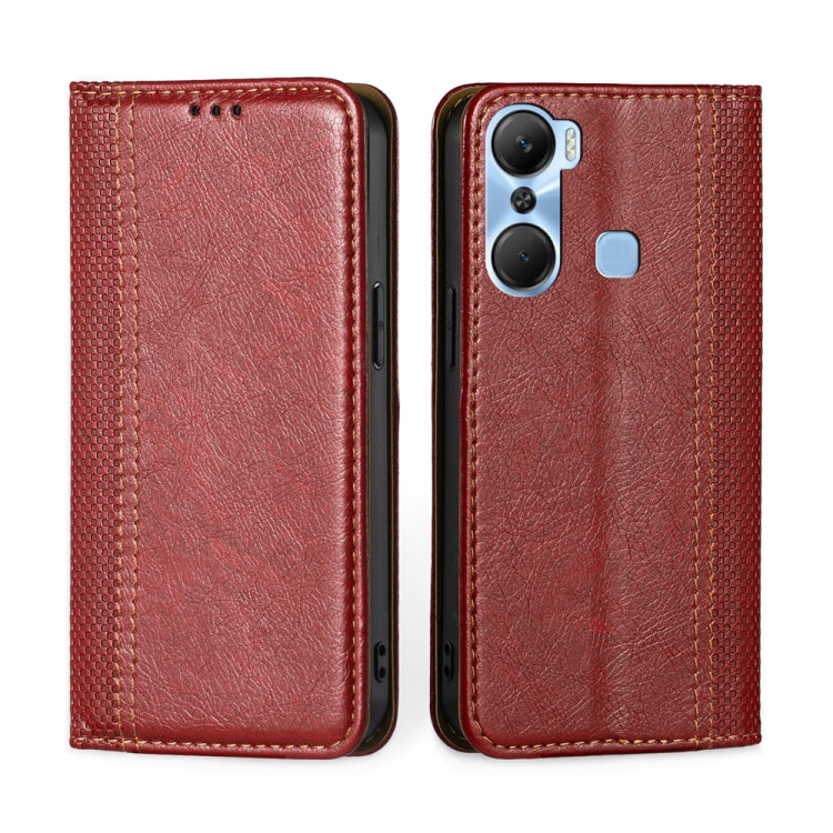 For Infinix Hot 12 Pro Grid Texture Magnetic Flip Leather Phone Case