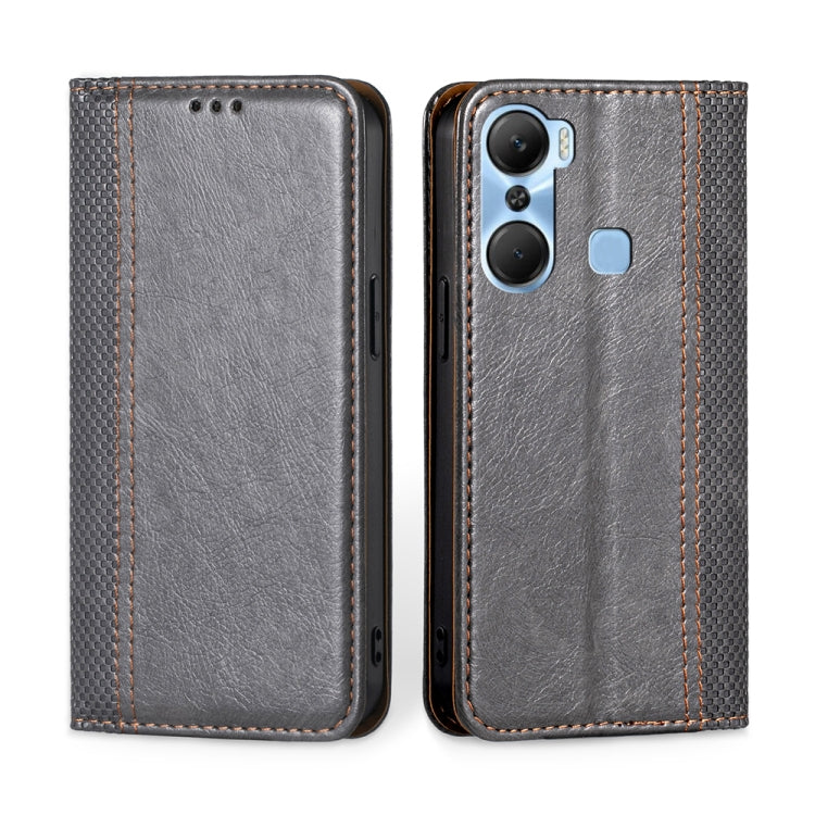 For Infinix Hot 12 Pro Grid Texture Magnetic Flip Leather Phone Case