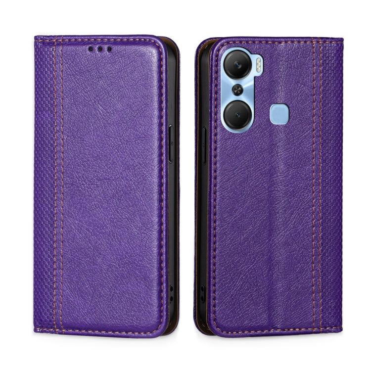 For Infinix Hot 12 Pro Grid Texture Magnetic Flip Leather Phone Case