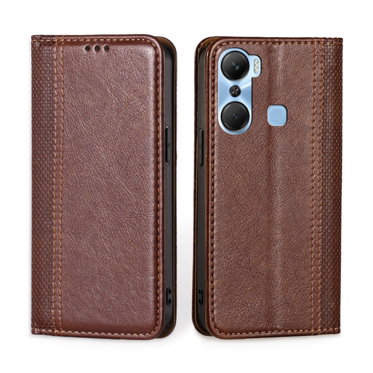 For Infinix Hot 12 Pro Grid Texture Magnetic Flip Leather Phone Case