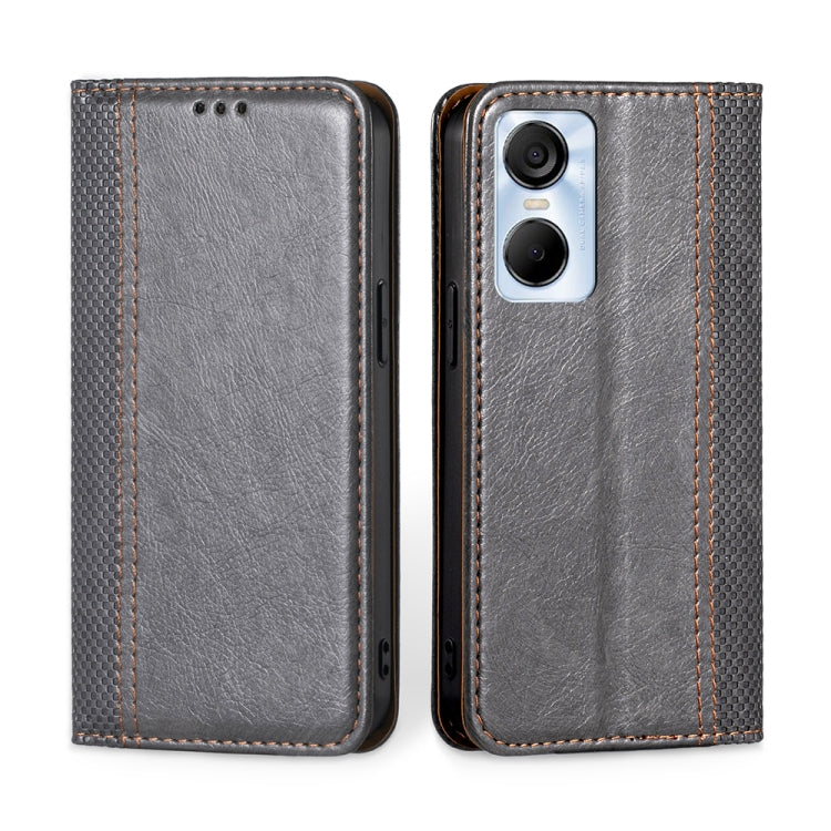 For Tecno Pop 6 Pro Grid Texture Magnetic Flip Leather Phone Case