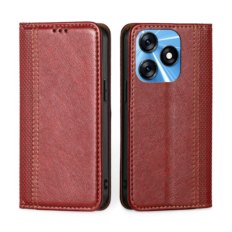 For Tecno Spark 10 4G Grid Texture Magnetic Flip Leather Phone Case