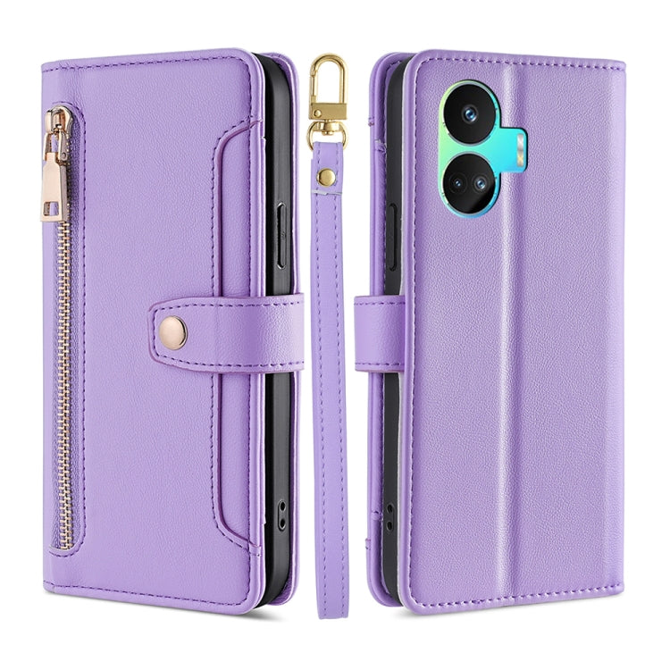 For Realme GT Neo5 SE Sheep Texture Cross-body Zipper Wallet Leather Phone Case