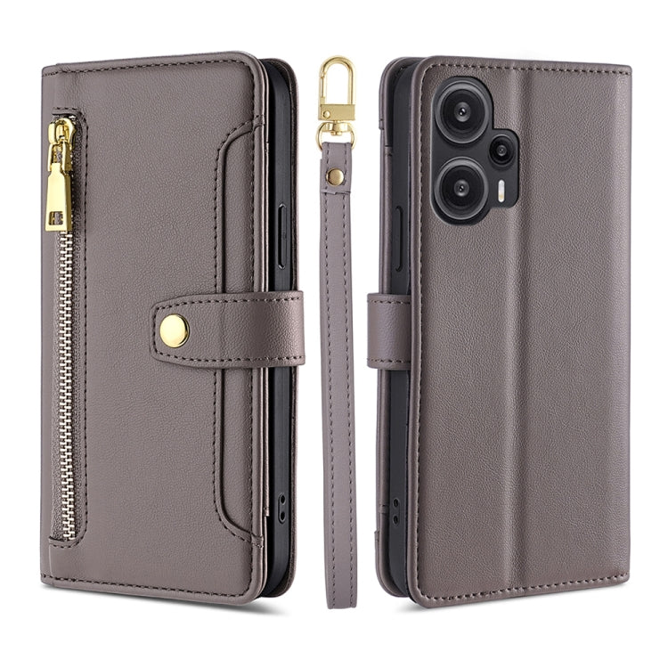 For Xiaomi Redmi Note 12 Turbo Sheep Texture Cross-body Zipper Wallet Leather Phone Case