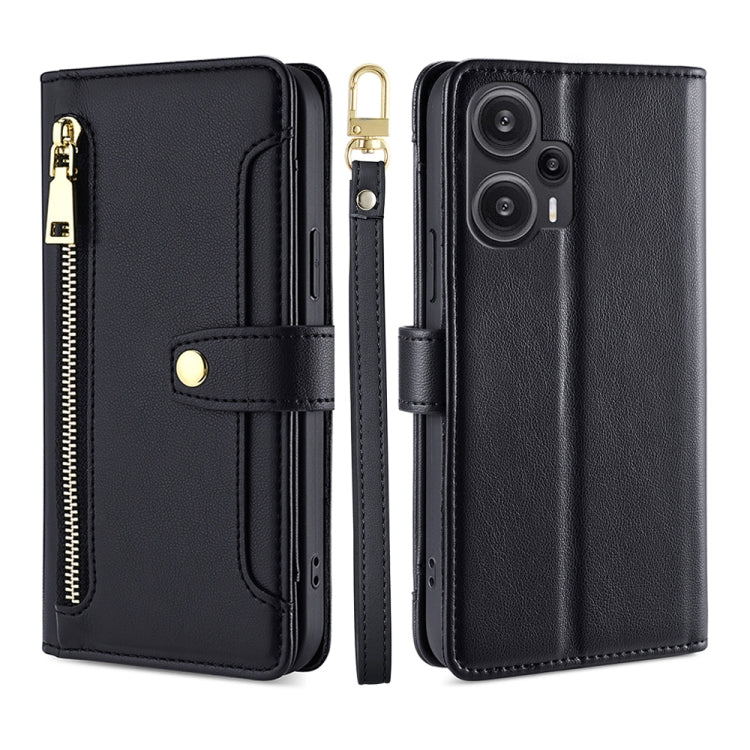 For Xiaomi Redmi Note 12 Turbo Sheep Texture Cross-body Zipper Wallet Leather Phone Case