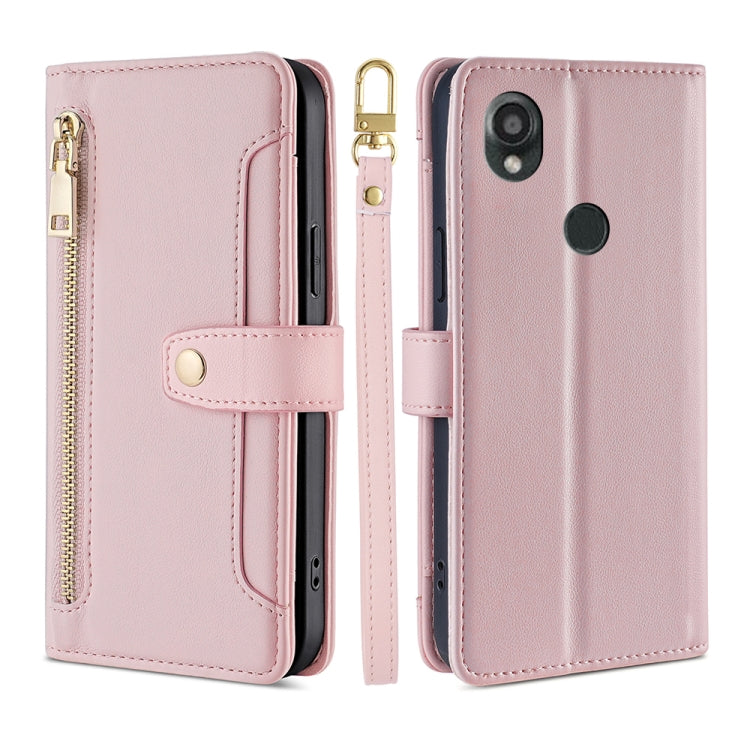 For Kyocera Digno SX3-KYG02 Sheep Texture Cross-body Zipper Wallet Leather Phone Case