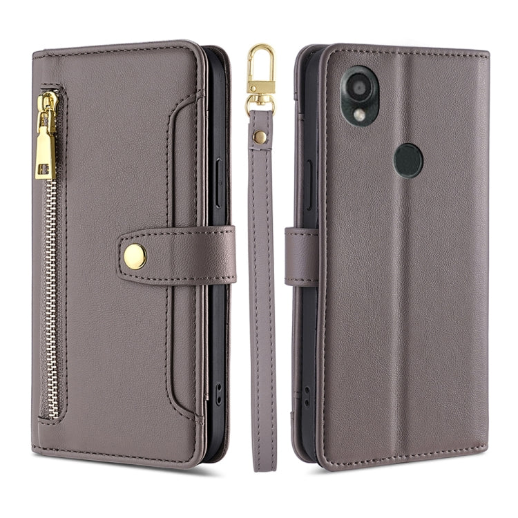 For Kyocera Digno SX3-KYG02 Sheep Texture Cross-body Zipper Wallet Leather Phone Case