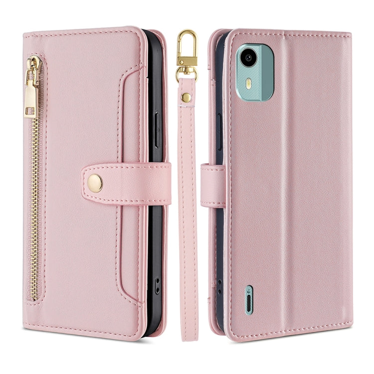 For Nokia C12 Sheep Texture Cross-body Zipper Wallet Leather Phone Case