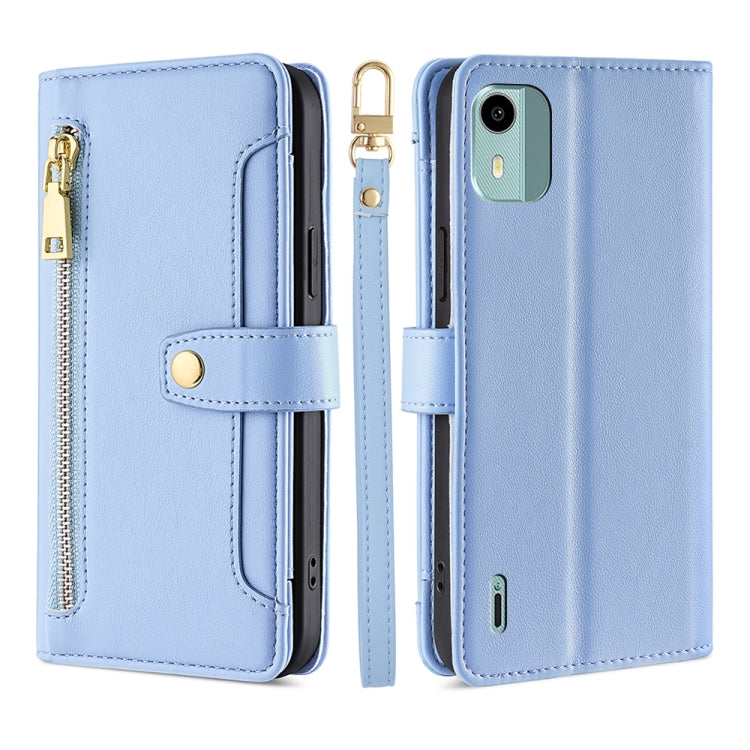 For Nokia C12 Sheep Texture Cross-body Zipper Wallet Leather Phone Case