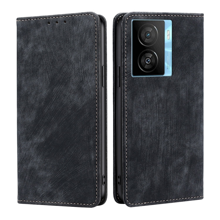 For vivo iQOO Z7x RFID Anti-theft Brush Magnetic Leather Phone Case