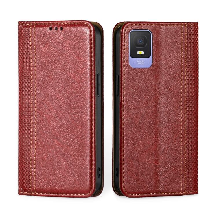 For TCL 403 Grid Texture Magnetic Flip Leather Phone Case