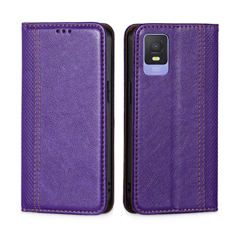 For TCL 403 Grid Texture Magnetic Flip Leather Phone Case