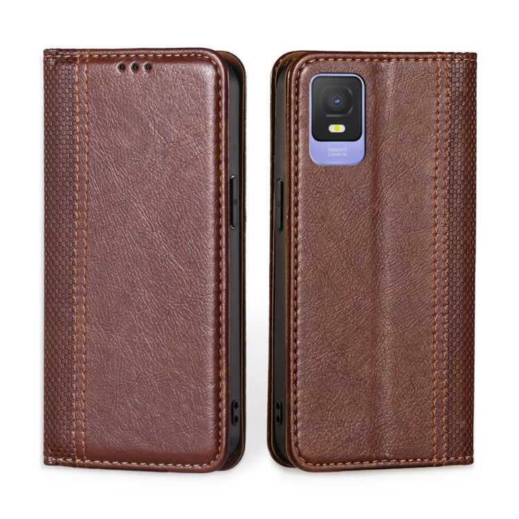 For TCL 403 Grid Texture Magnetic Flip Leather Phone Case
