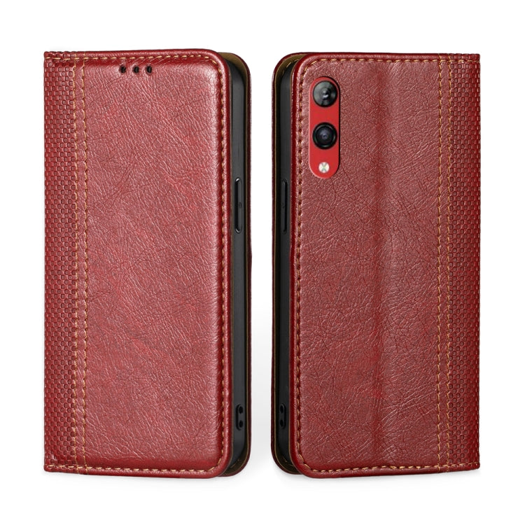 For Rakuten Hand 4G Grid Texture Magnetic Flip Leather Phone Case