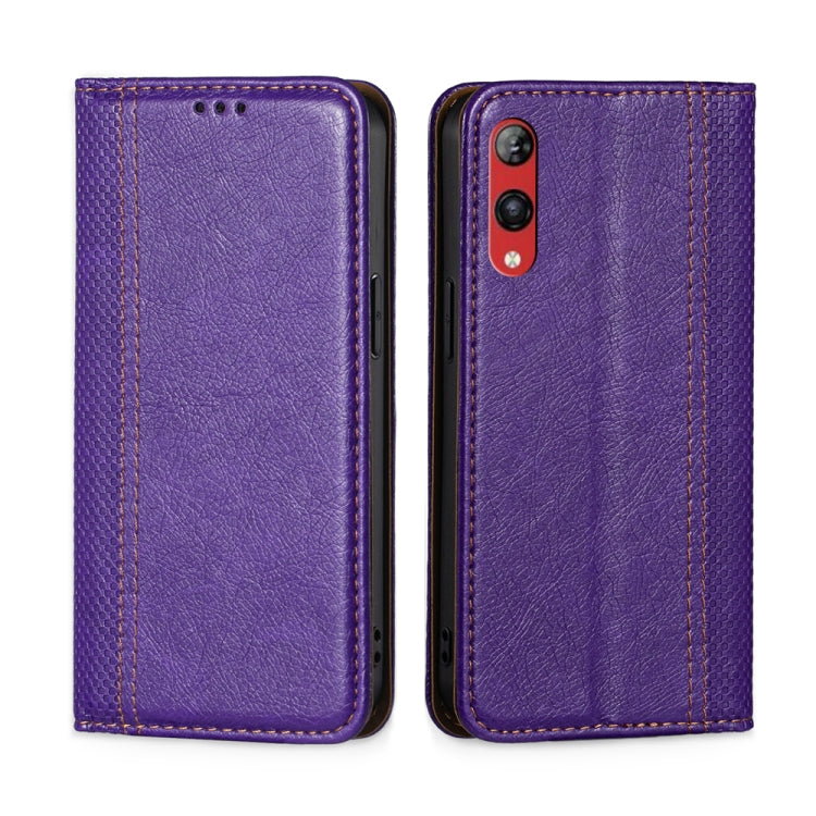 For Rakuten Hand 4G Grid Texture Magnetic Flip Leather Phone Case