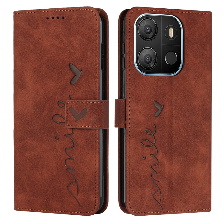 For Tecno Pop 7 Skin Feel Heart Pattern Leather Phone Case