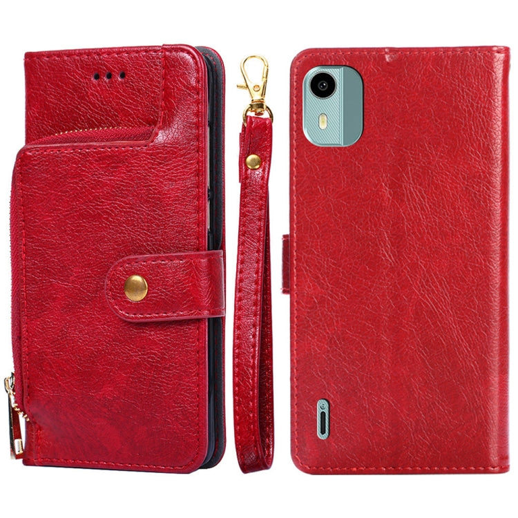 For Nokia C12 Zipper Bag Leather Phone Case